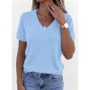 imagePRETTYGARDEN Womens Short Sleeve Sweater V Neck Trendy Pullover Tops 2026 Summer Spring Loose Lightweight Casual BlouseLight Blue