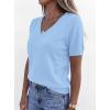 imagePRETTYGARDEN Womens Short Sleeve Sweater V Neck Trendy Pullover Tops 2026 Summer Spring Loose Lightweight Casual BlouseLight Blue