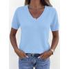 imagePRETTYGARDEN Womens Short Sleeve Sweater V Neck Trendy Pullover Tops 2026 Summer Spring Loose Lightweight Casual BlouseLight Blue