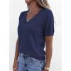 imagePRETTYGARDEN Womens Short Sleeve Sweater V Neck Trendy Pullover Tops 2026 Summer Spring Loose Lightweight Casual BlouseNavy Blue