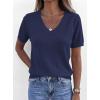 imagePRETTYGARDEN Womens Short Sleeve Sweater V Neck Trendy Pullover Tops 2026 Summer Spring Loose Lightweight Casual BlouseNavy Blue