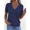 imagePRETTYGARDEN Womens Short Sleeve Sweater V Neck Trendy Pullover Tops 2026 Summer Spring Loose Lightweight Casual BlouseNavy Blue