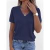 imagePRETTYGARDEN Womens Short Sleeve Sweater V Neck Trendy Pullover Tops 2026 Summer Spring Loose Lightweight Casual BlouseNavy Blue