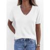 imagePRETTYGARDEN Womens Short Sleeve Sweater V Neck Trendy Pullover Tops 2026 Summer Spring Loose Lightweight Casual BlouseWhite