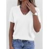 imagePRETTYGARDEN Womens Short Sleeve Sweater V Neck Trendy Pullover Tops 2026 Summer Spring Loose Lightweight Casual BlouseWhite