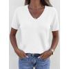 imagePRETTYGARDEN Womens Short Sleeve Sweater V Neck Trendy Pullover Tops 2026 Summer Spring Loose Lightweight Casual BlouseWhite