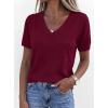 imagePRETTYGARDEN Womens Short Sleeve Sweater V Neck Trendy Pullover Tops 2026 Summer Spring Loose Lightweight Casual BlouseWine Red