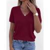 imagePRETTYGARDEN Womens Short Sleeve Sweater V Neck Trendy Pullover Tops 2026 Summer Spring Loose Lightweight Casual BlouseWine Red