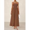 imagePRETTYGARDEN Womens Smocked Maxi Dresses 2026 Summer Sundress Casual Spaghetti Strap Swing A Line Long Flowy Beach DressBrown