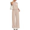 imagePRETTYGARDEN Womens Summer 2 Piece Lounge Sets 2026 Cap Sleeve Tops Wide Leg Pants Workout Sets Loose Casual TracksuitBeige