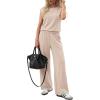 imagePRETTYGARDEN Womens Summer 2 Piece Lounge Sets 2026 Cap Sleeve Tops Wide Leg Pants Workout Sets Loose Casual TracksuitBeige