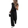 imagePRETTYGARDEN Womens Summer 2 Piece Lounge Sets 2026 Cap Sleeve Tops Wide Leg Pants Workout Sets Loose Casual TracksuitBlack
