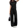 imagePRETTYGARDEN Womens Summer 2 Piece Lounge Sets 2026 Cap Sleeve Tops Wide Leg Pants Workout Sets Loose Casual TracksuitBlack