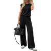 imagePRETTYGARDEN Womens Summer 2 Piece Lounge Sets 2026 Cap Sleeve Tops Wide Leg Pants Workout Sets Loose Casual TracksuitBlack