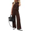 imagePRETTYGARDEN Womens Summer 2 Piece Lounge Sets 2026 Cap Sleeve Tops Wide Leg Pants Workout Sets Loose Casual TracksuitBrown