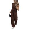 imagePRETTYGARDEN Womens Summer 2 Piece Lounge Sets 2026 Cap Sleeve Tops Wide Leg Pants Workout Sets Loose Casual TracksuitBrown