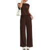 imagePRETTYGARDEN Womens Summer 2 Piece Lounge Sets 2026 Cap Sleeve Tops Wide Leg Pants Workout Sets Loose Casual TracksuitBrown