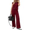 imagePRETTYGARDEN Womens Summer 2 Piece Lounge Sets 2026 Cap Sleeve Tops Wide Leg Pants Workout Sets Loose Casual TracksuitBurgundy