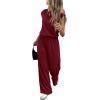 imagePRETTYGARDEN Womens Summer 2 Piece Lounge Sets 2026 Cap Sleeve Tops Wide Leg Pants Workout Sets Loose Casual TracksuitBurgundy