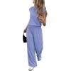 imagePRETTYGARDEN Womens Summer 2 Piece Lounge Sets 2026 Cap Sleeve Tops Wide Leg Pants Workout Sets Loose Casual TracksuitLight Blue