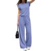 imagePRETTYGARDEN Womens Summer 2 Piece Lounge Sets 2026 Cap Sleeve Tops Wide Leg Pants Workout Sets Loose Casual TracksuitLight Blue