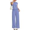 imagePRETTYGARDEN Womens Summer 2 Piece Lounge Sets 2026 Cap Sleeve Tops Wide Leg Pants Workout Sets Loose Casual TracksuitLight Blue
