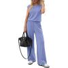 imagePRETTYGARDEN Womens Summer 2 Piece Lounge Sets 2026 Cap Sleeve Tops Wide Leg Pants Workout Sets Loose Casual TracksuitLight Blue