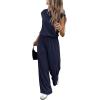 imagePRETTYGARDEN Womens Summer 2 Piece Lounge Sets 2026 Cap Sleeve Tops Wide Leg Pants Workout Sets Loose Casual TracksuitNavy Blue