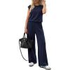 imagePRETTYGARDEN Womens Summer 2 Piece Lounge Sets 2026 Cap Sleeve Tops Wide Leg Pants Workout Sets Loose Casual TracksuitNavy Blue