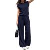 imagePRETTYGARDEN Womens Summer 2 Piece Lounge Sets 2026 Cap Sleeve Tops Wide Leg Pants Workout Sets Loose Casual TracksuitNavy Blue