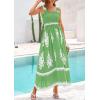 imagePRETTYGARDEN Womens Summer Boho Maxi Dress 2026 Casual Sleeveless Square Neck Floral Aline Smocked Beach Dresses with PocketsFloral Green White