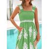 imagePRETTYGARDEN Womens Summer Boho Maxi Dress 2026 Casual Sleeveless Square Neck Floral Aline Smocked Beach Dresses with PocketsFloral Green White