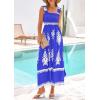 imagePRETTYGARDEN Womens Summer Boho Maxi Dress 2026 Casual Sleeveless Square Neck Floral Aline Smocked Beach Dresses with PocketsFloral Royal Blue White