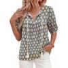 imagePRETTYGARDEN Womens Summer Boho Tops 2026 Vacation Outfits Casual Tie Front V Neck Peasant Blouses Puff Short Sleeve ShirtsBlue