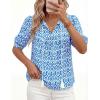 imagePRETTYGARDEN Womens Summer Boho Tops 2026 Vacation Outfits Casual Tie Front V Neck Peasant Blouses Puff Short Sleeve ShirtsFloral Blue