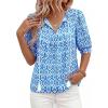 imagePRETTYGARDEN Womens Summer Boho Tops 2026 Vacation Outfits Casual Tie Front V Neck Peasant Blouses Puff Short Sleeve ShirtsFloral Blue