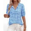 imagePRETTYGARDEN Womens Summer Boho Tops 2026 Vacation Outfits Casual Tie Front V Neck Peasant Blouses Puff Short Sleeve ShirtsFloral Blue