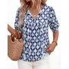 imagePRETTYGARDEN Womens Summer Boho Tops 2026 Vacation Outfits Casual Tie Front V Neck Peasant Blouses Puff Short Sleeve ShirtsFloral Navy
