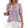 imagePRETTYGARDEN Womens Summer Boho Tops 2026 Vacation Outfits Casual Tie Front V Neck Peasant Blouses Puff Short Sleeve ShirtsPurple
