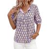 imagePRETTYGARDEN Womens Summer Boho Tops 2026 Vacation Outfits Casual Tie Front V Neck Peasant Blouses Puff Short Sleeve ShirtsPurple