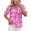 imagePRETTYGARDEN Womens Summer Boho Tops 2026 Vacation Outfits Casual Tie Front V Neck Peasant Blouses Puff Short Sleeve ShirtsRose Red Flower