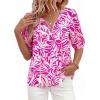 imagePRETTYGARDEN Womens Summer Boho Tops 2026 Vacation Outfits Casual Tie Front V Neck Peasant Blouses Puff Short Sleeve ShirtsRose Red Flower