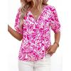 imagePRETTYGARDEN Womens Summer Boho Tops 2026 Vacation Outfits Casual Tie Front V Neck Peasant Blouses Puff Short Sleeve ShirtsRose Red Flower