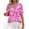 imagePRETTYGARDEN Womens Summer Boho Tops 2026 Vacation Outfits Casual Tie Front V Neck Peasant Blouses Puff Short Sleeve ShirtsRose Red Flower