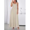 imagePRETTYGARDEN Womens Summer Dresses 2026 Sleeveless Elegant Square Neck Aline Swing Maxi Beach Wedding Guest Dress PocketsBeige