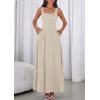 imagePRETTYGARDEN Womens Summer Dresses 2026 Sleeveless Elegant Square Neck Aline Swing Maxi Beach Wedding Guest Dress PocketsBeige