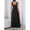 imagePRETTYGARDEN Womens Summer Dresses 2026 Sleeveless Elegant Square Neck Aline Swing Maxi Beach Wedding Guest Dress PocketsBlack