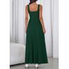imagePRETTYGARDEN Womens Summer Dresses 2026 Sleeveless Elegant Square Neck Aline Swing Maxi Beach Wedding Guest Dress PocketsDark Green