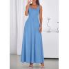 imagePRETTYGARDEN Womens Summer Dresses 2026 Sleeveless Elegant Square Neck Aline Swing Maxi Beach Wedding Guest Dress PocketsSky Blue