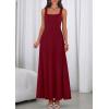 imagePRETTYGARDEN Womens Summer Dresses 2026 Sleeveless Elegant Square Neck Aline Swing Maxi Beach Wedding Guest Dress PocketsWine Red